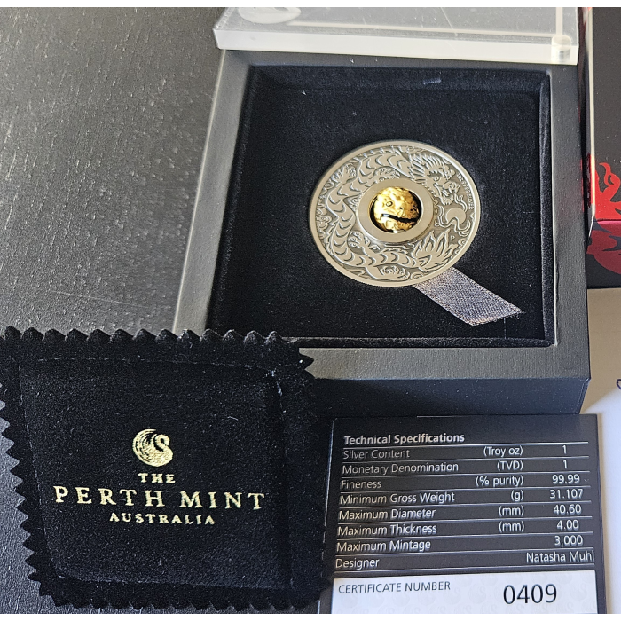  2024 Rotating Dragon 1oz Silver Antiqued Coin - Mintage: 3,000