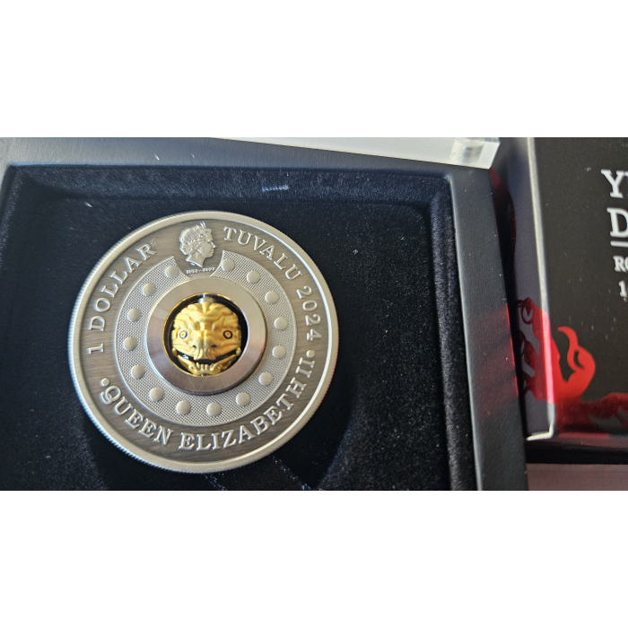  2024 Rotating Dragon 1oz Silver Antiqued Coin - Mintage: 3,000