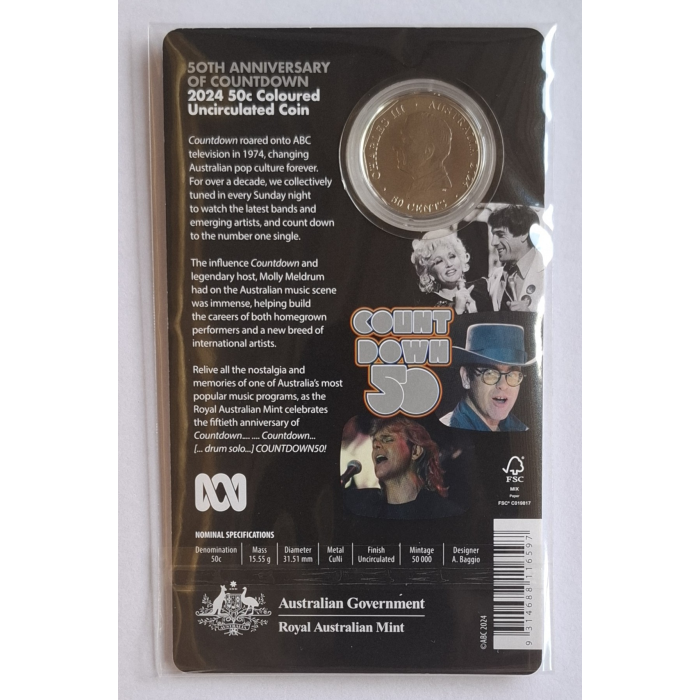 2024 50c 50th Anniversary Of Countdown Carded Coin