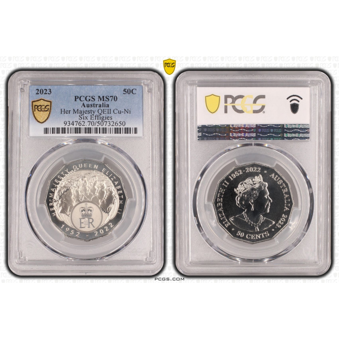 2023 50c HER MAJESTY QUEEN ELIZABETH REGINA QEII SIX EFFIGIES PCGS MS70