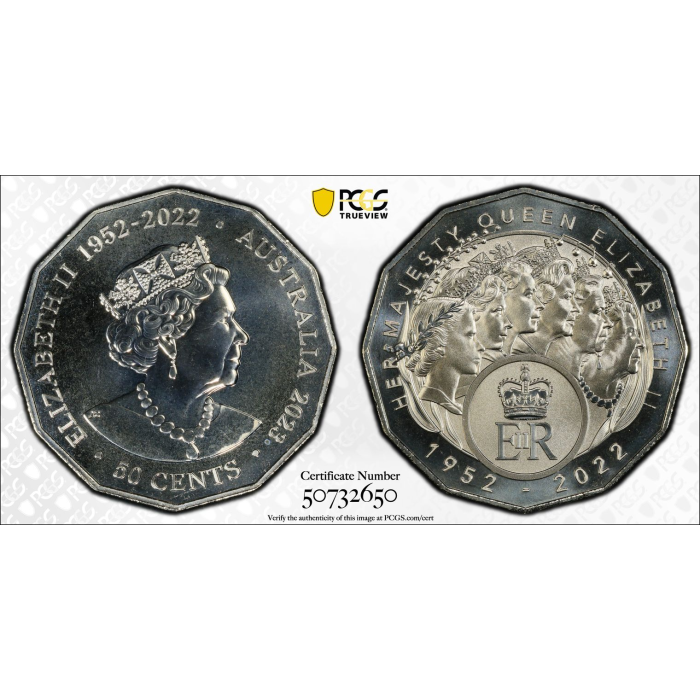 2023 50c HER MAJESTY QUEEN ELIZABETH REGINA QEII SIX EFFIGIES PCGS MS70