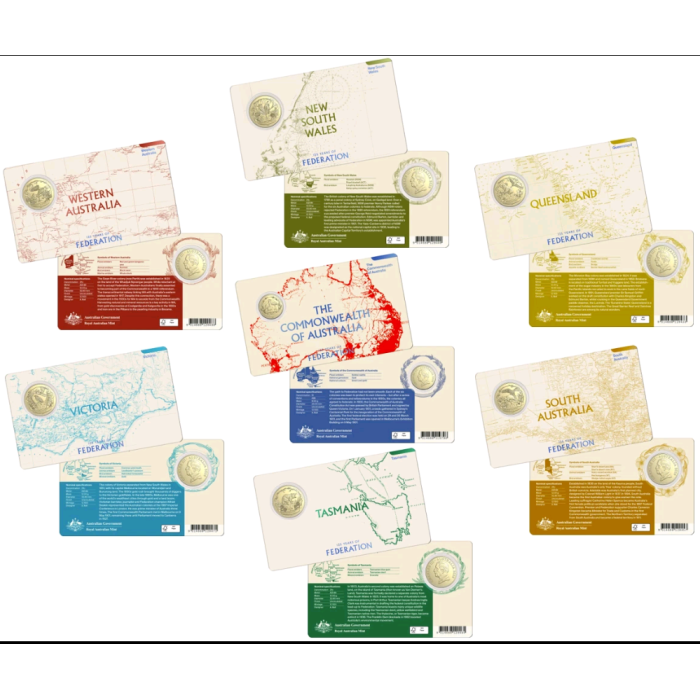 Australia 125 Years of Federation 2026 25c & $1 Uncirculated 7-Coin Set In Tin