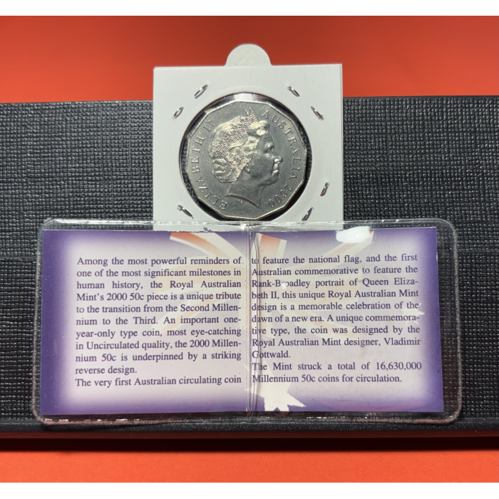 2000 50c MILLENIUM  Uncirculated with Collectable Flip