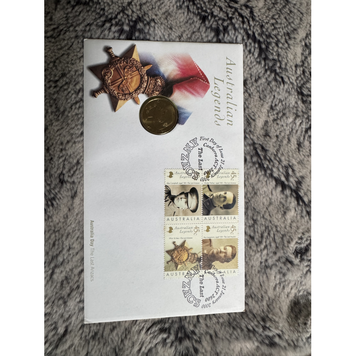 2000 PNC 1st day issue Last Anzacs $1 coin and  4 x 45c stamps 