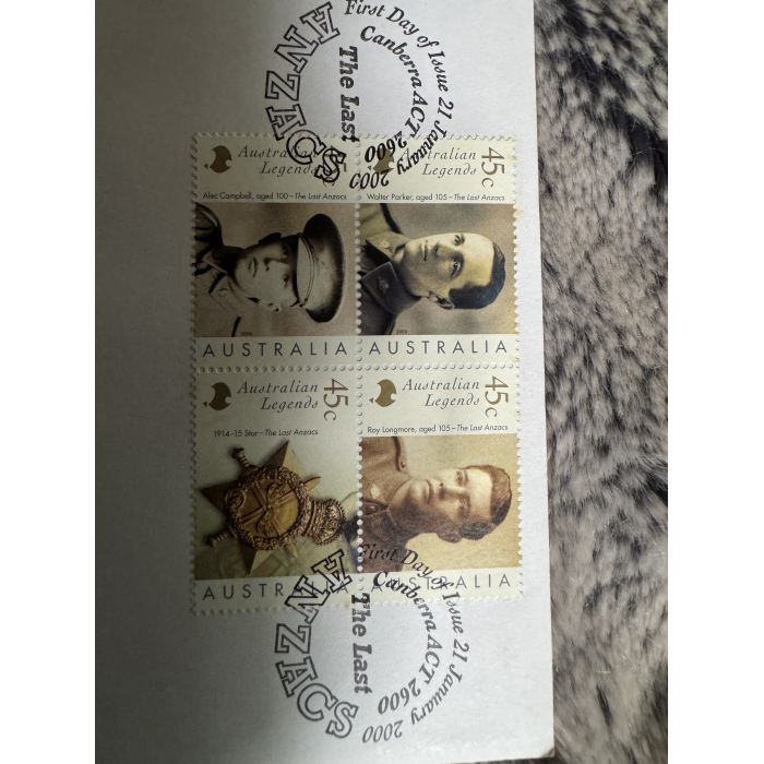 2000 PNC 1st day issue Last Anzacs $1 coin and  4 x 45c stamps 