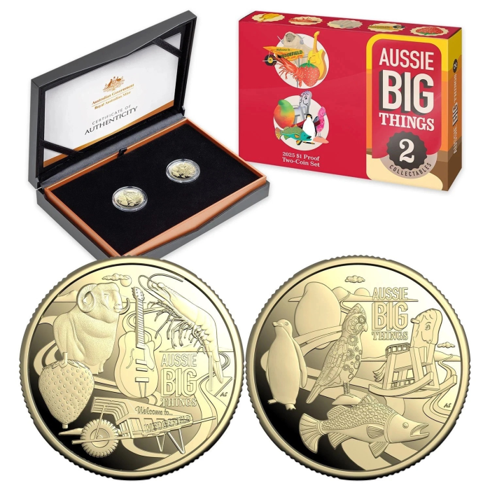 Aussie Big Things 2 Proof Coins 2025 Box Set Australia $1 One Dollar Strawberry