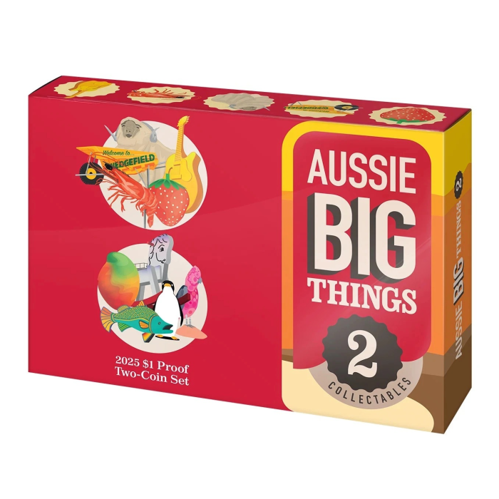 Aussie Big Things 2 Proof Coins 2025 Box Set Australia $1 One Dollar Strawberry
