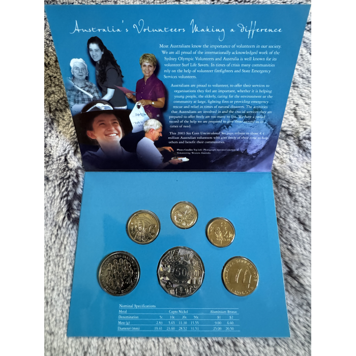 2003 RAM Australian Volunteers Uncirculated 6 coin Mint year set 