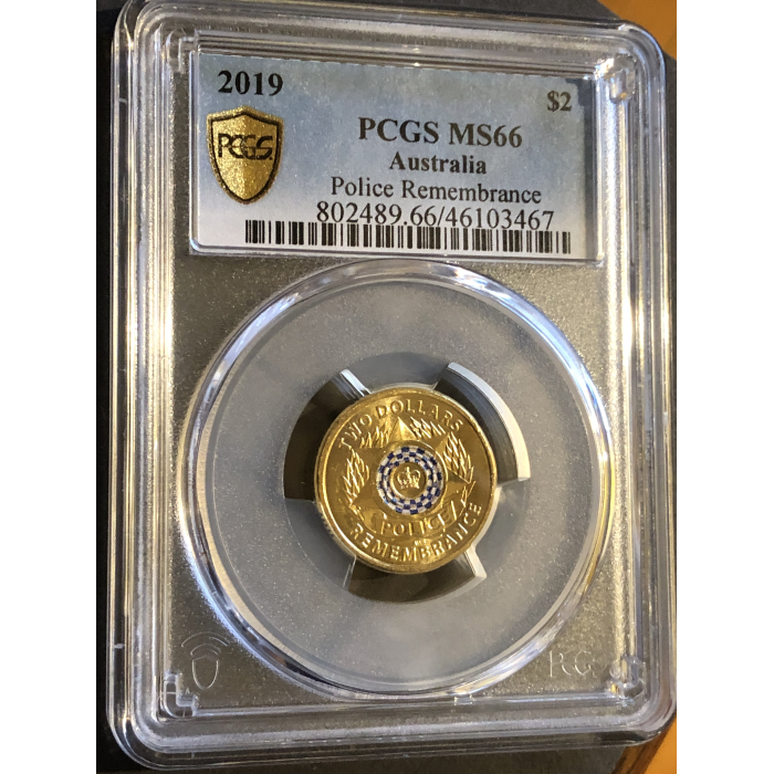 2019  PCGS MS66 Police Remembrance coloured $2