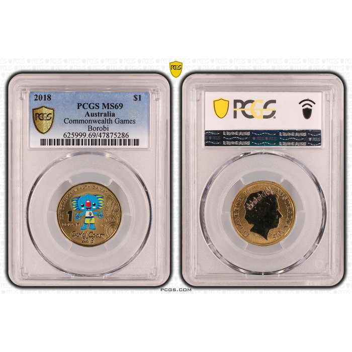 2018 Borobi Commonwealth Games $1 coin - PCGS MS69 + Trueview
