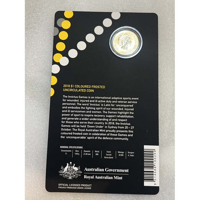 Invictus Games 2018 coloured one dollar coins uncirculated on card