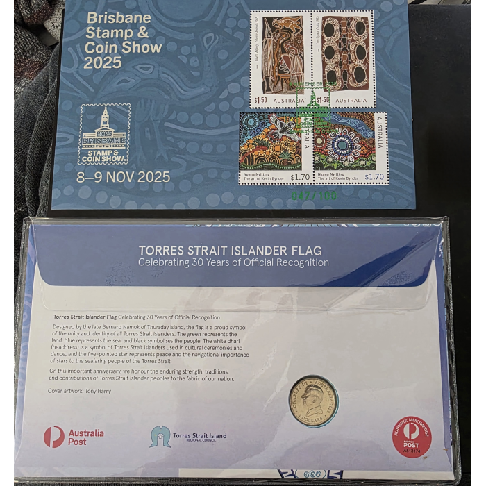 2025 Torres Strait Islander Flag $1 PNC- Stamp Sheet Brisbane Stamp & Coin Show 
