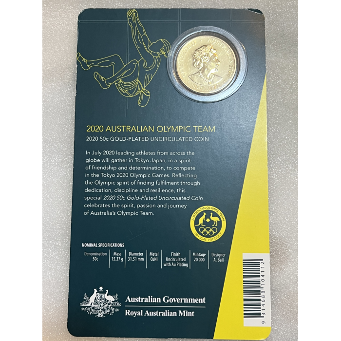 2020 Olympics Gold Plated 50c coin on card
