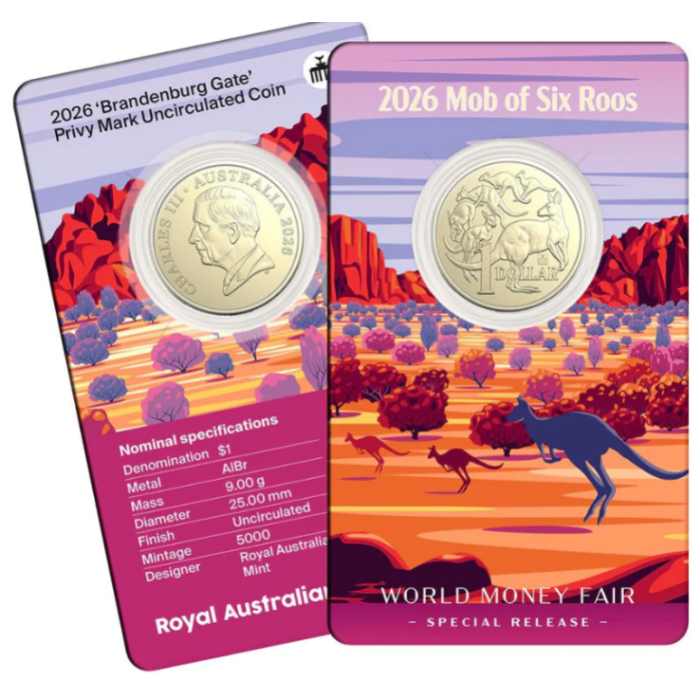 2026 $1 Berlin WMF Mob of 'Roos Brandenberg Gate Privy Mark Coin