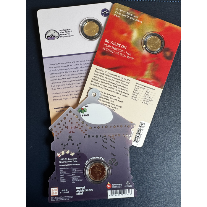 2025 $2 Poppy Wreath C-Mint 2024 $2 Purple Poppy C-Mint $1 Bluey all on RAM card