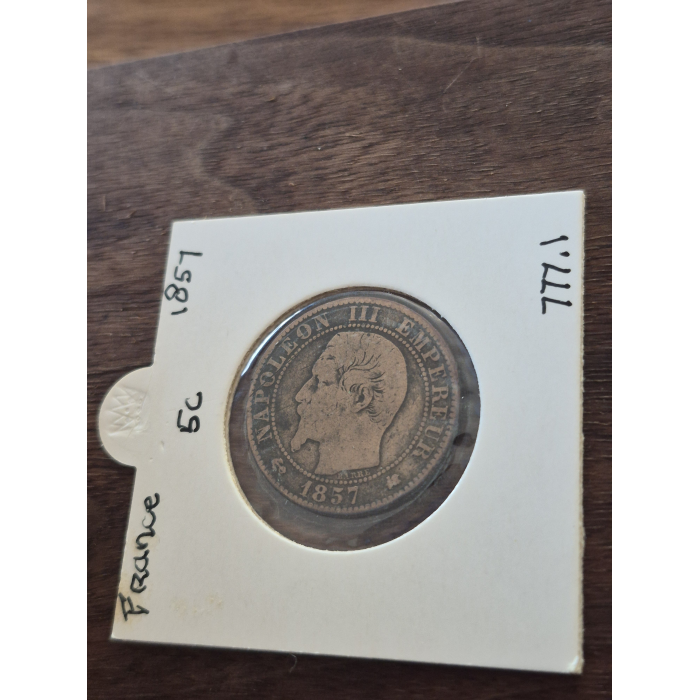 1857 K 5 CENT FRANCE 