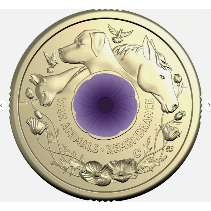 2024 $2 War Animals Remembrance- Purple Poppy C Mint Mark Carded Coin