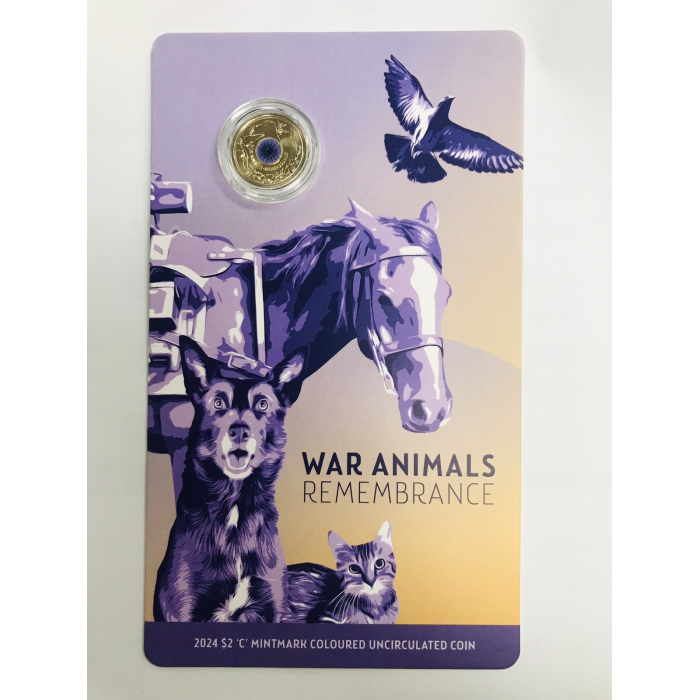 2024 $2 War Animals Remembrance- Purple Poppy C Mint Mark Carded Coin