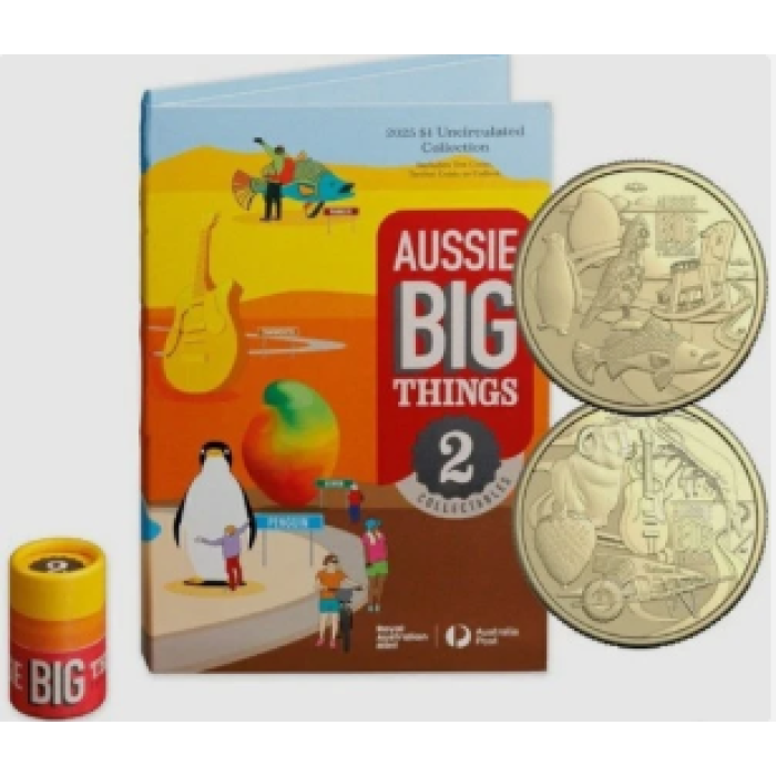 2025  $1  AUSSIE BIG THINGS 2 - FOLDER - UNSEALED TUBE - TWO TILL COINS