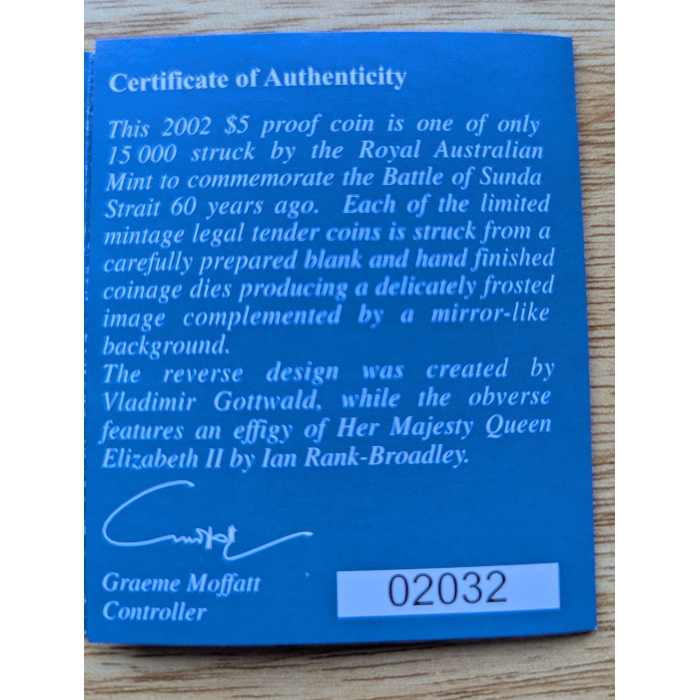 $5 PROOF 2002 BATTLE OF SUNDRA STRAIGHT 