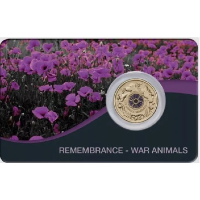 2024  $2   War Animals Remembrance "Purple Poppy" AlBr Carded Coin