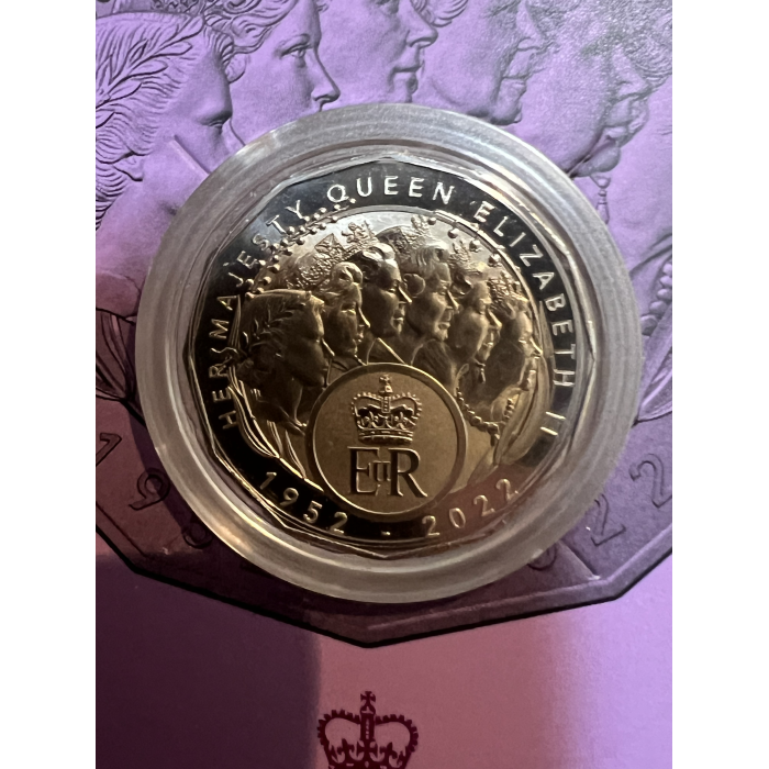 Regina Elizabeth 50c 2023 on card memorial of Queen 1952-2022