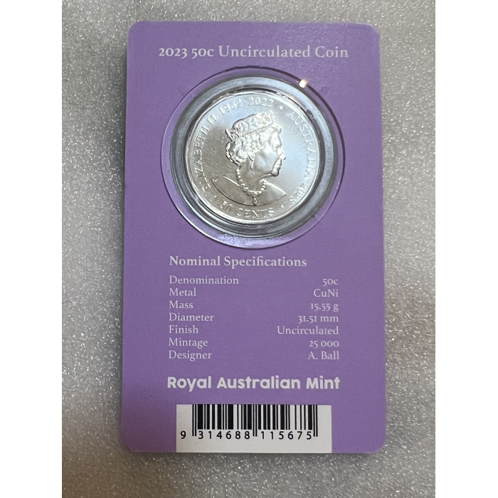 Regina Elizabeth 50c 2023 on card memorial of Queen 1952-2022