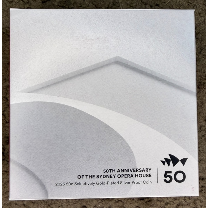 2023 50c Sydney Opera House 50th Anniversary Gold Plated Silver Proof Coin – RAM
