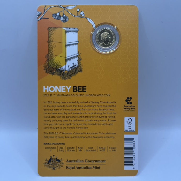 2022 $2 Honeybee C Mint Mark Carded Coin