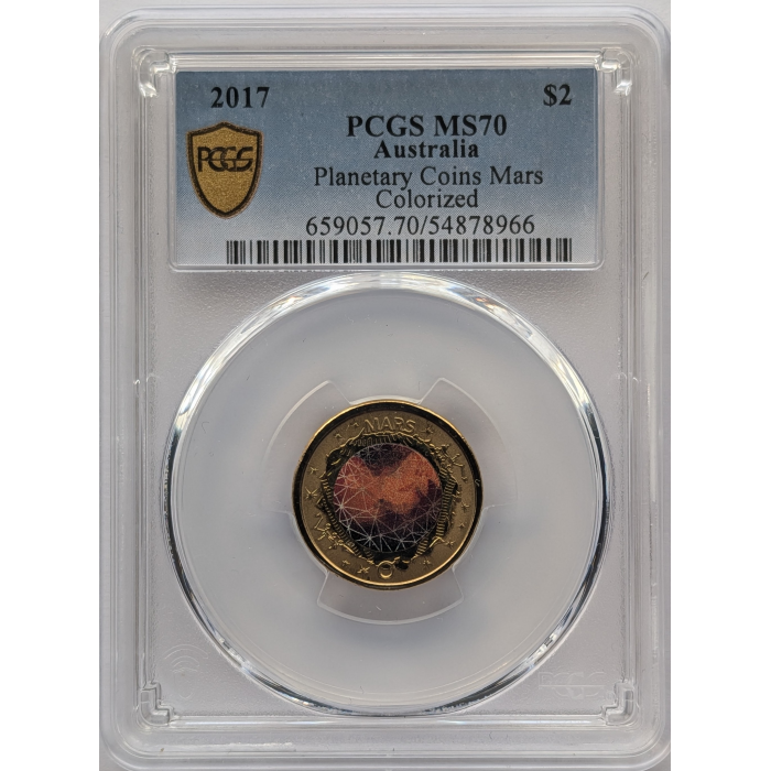 2017 $2 Mars Coloured Coin MS70 TOP POP #54878966 ex-Planetary Set