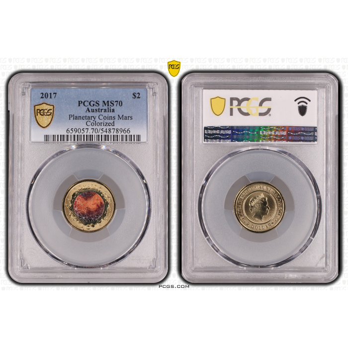 2017 $2 Mars Coloured Coin MS70 TOP POP #54878966 ex-Planetary Set