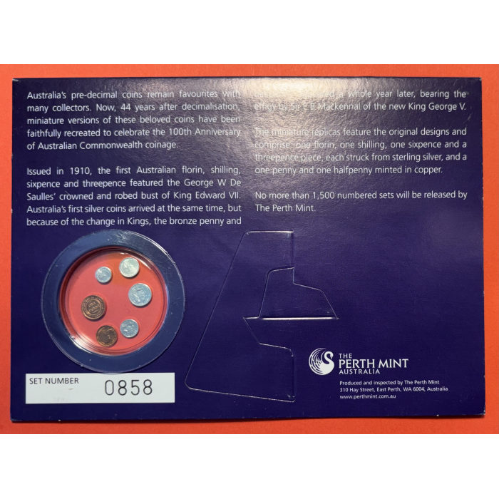 1910-2010 CENTENARY of AUSTRALIAN COMMONWEALTH COINAGE - PRE DECIMAL MINIATURES