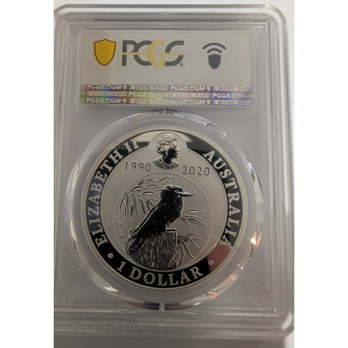 2020-P Kookaburra Ag 30th Anniv. colorised commin heath privy MS70 Top Pop PCGS