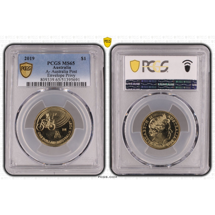 2019 $1 GACH A- AUSTRALIA POST ENVELOPE PRIVY PCGS MS65