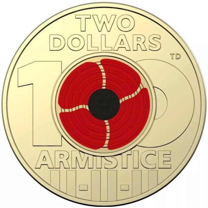 Armistice Day 2018 Remembrance $2 Two Dollar Coin Red Poppy Rare Australia - UNC