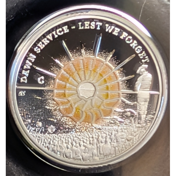 2026 $2 'C' Mintmark Coloured Silver Proof Coin - Dawn Service Lest We Forget