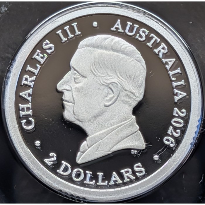 2026 $2 'C' Mintmark Coloured Silver Proof Coin - Dawn Service Lest We Forget