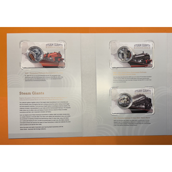 2025 Steam Giants Folder with 7 x UNC Coloured 50c Coins