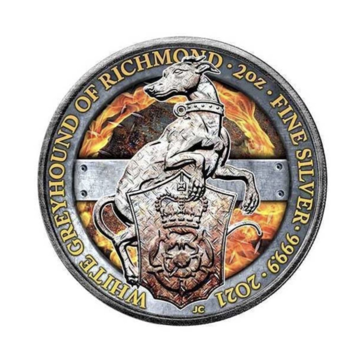 Great Britain 5 Pounds 2021 Silver 2 Oz "Queen's Beast's Greyhound" Iron Power