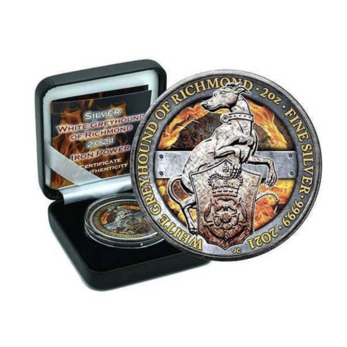 Great Britain 5 Pounds 2021 Silver 2 Oz "Queen's Beast's Greyhound" Iron Power