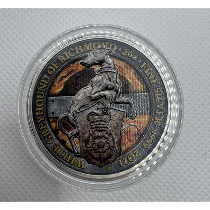 Great Britain 5 Pounds 2021 Silver 2 Oz "Queen's Beast's Greyhound" Iron Power