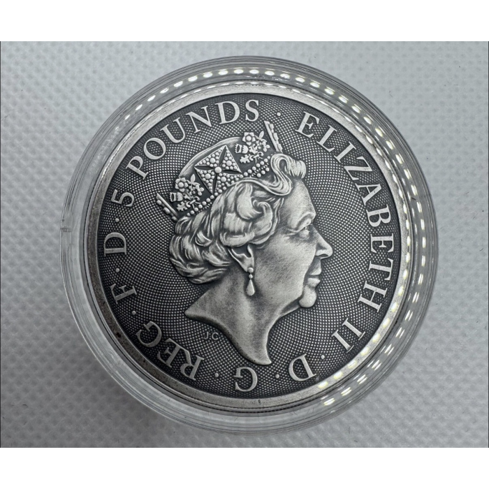 Great Britain 5 Pounds 2021 Silver 2 Oz "Queen's Beast's Greyhound" Iron Power