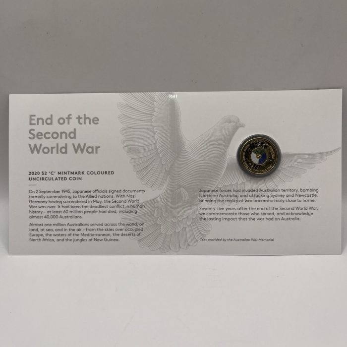 2020 $2 75th Anniversary- The End of WWII  'C' Mint Mark Carded Coin