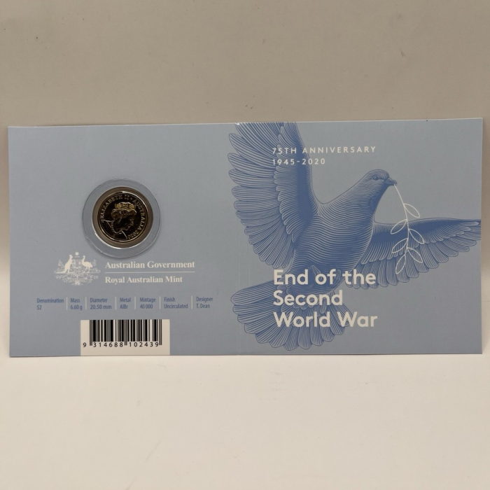 2020 $2 75th Anniversary- The End of WWII  'C' Mint Mark Carded Coin