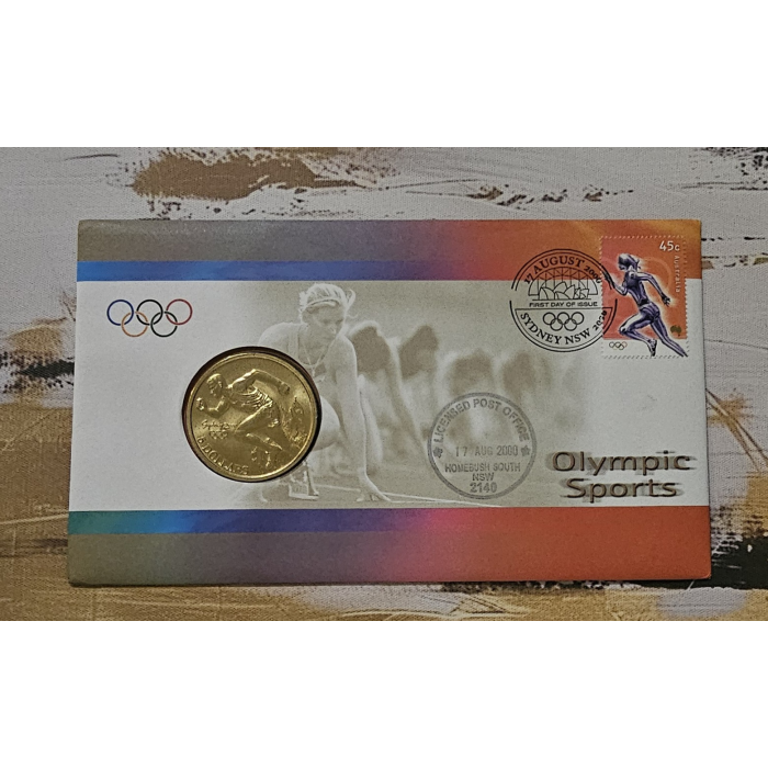 Australia 2000 Olympic Sports Athletics $5 UNC Coin & Stamp First Day Cover PNC
