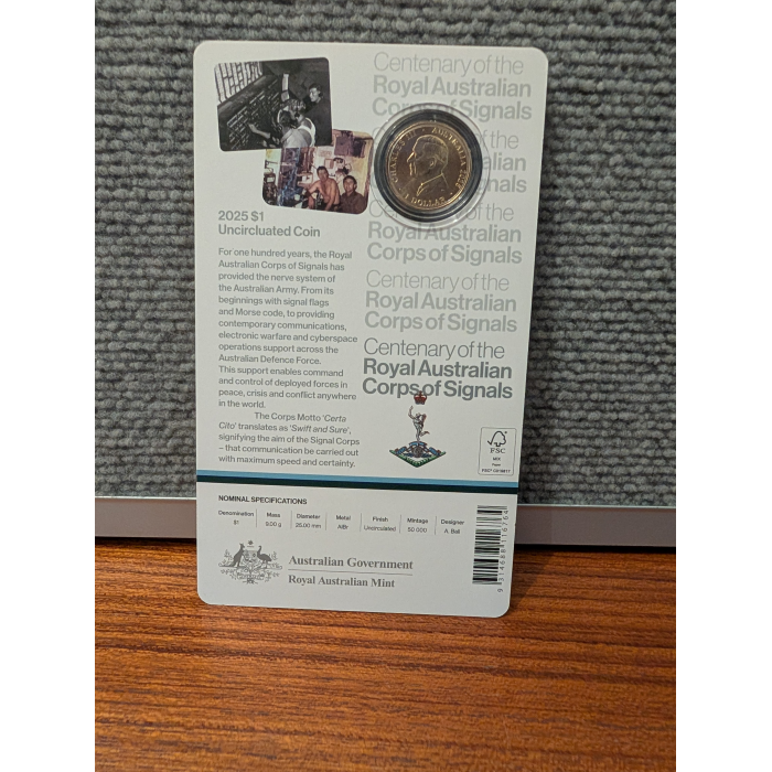 2025 $1 Centenary of the Royal Australian Corps of Signals Unc Coin on RAM Card