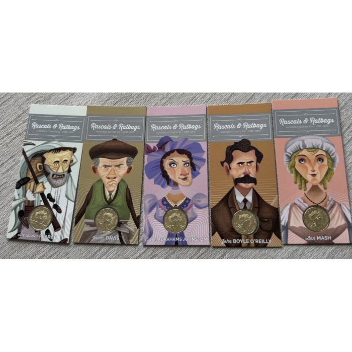 2018 $1 Rascals & Ratbags Australia. Uncirculated 5 Coin Set In Individual Cards