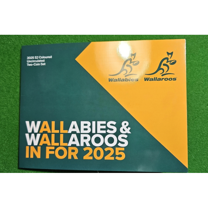 Wallabies Wallaroos $2 Two Coin Card Set - UNC. Low Mintage of 50k