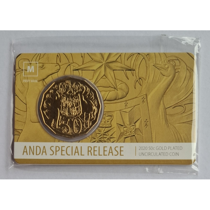 2020 50c 'ANDA' Coat Of Arms Special Release- Gold plated carded coin