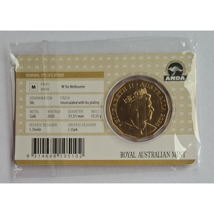 2020 50c 'ANDA' Coat Of Arms Special Release- Gold plated carded coin